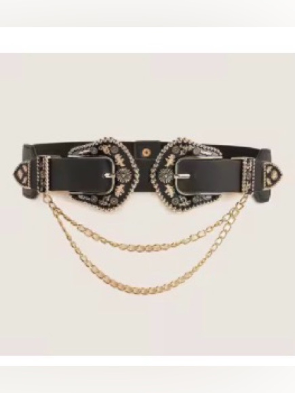 Amazon Black Belt with Embellished Western Buckles and Gold Chains